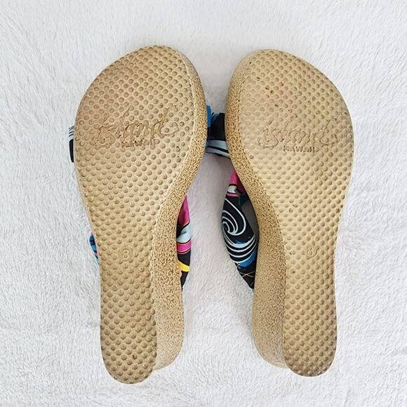 Island Slipper Wedge Women 8 Colorful Pink Black Fabric with Gold Ring Comfort - Picture 9 of 10